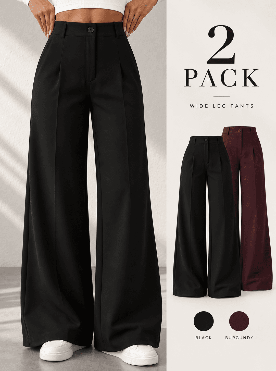 PANTALON HABILLE WIDE LEG - PACK DE 2 COULEURS